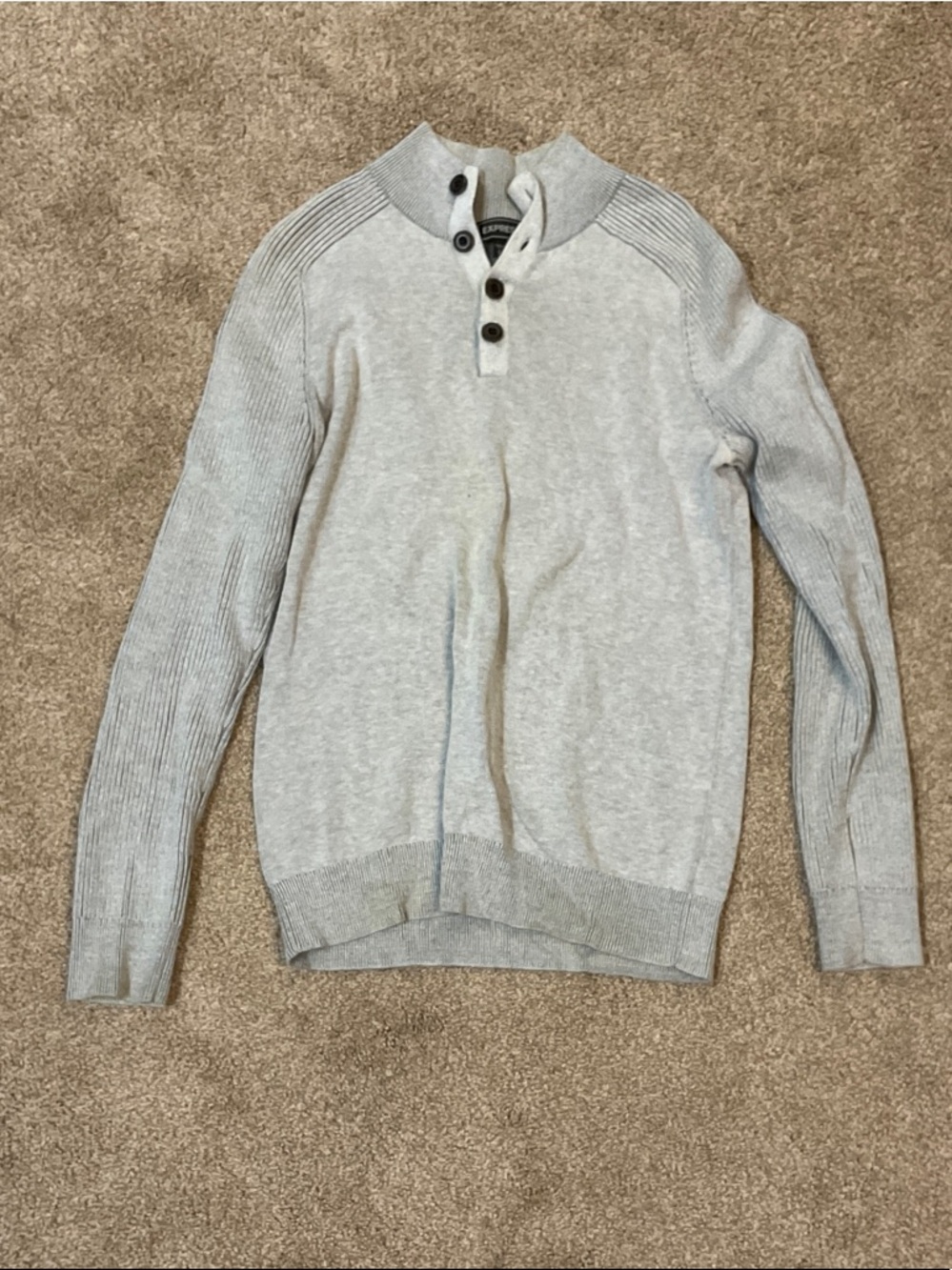 Express Men's Light Gray Zip-Up Mock Neck Sweater